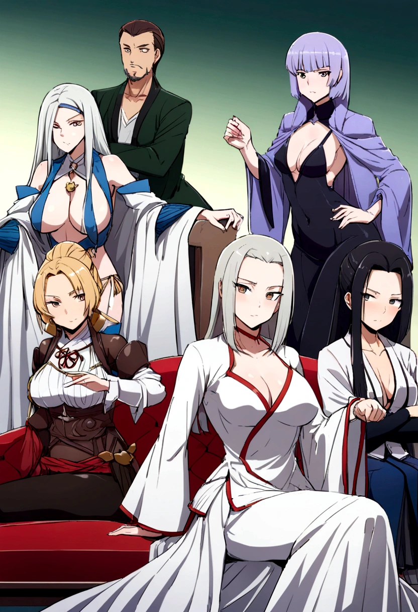 dame japonaise, 35 ans, posant devant le spectateur, seulement:1, endroit aléatoire, fond aléatoire, pose aléatoire, cheveux longs, Haut du corps, robe en maille grise moulante avec col en V, positions sexy, assise sur un sofa
