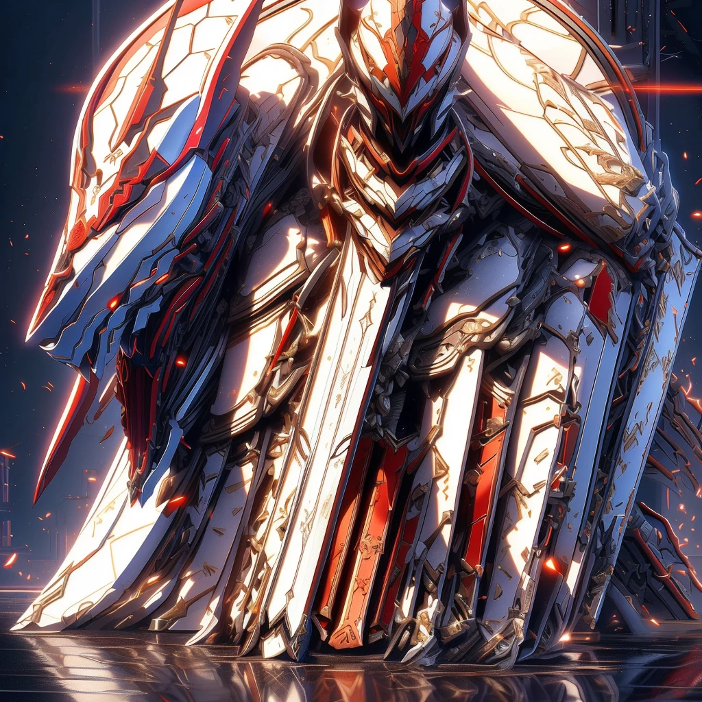 Anime characters wearing a red cloak and sword before the full moon, Badass anime 8 K, high quality warframe fanart, exquisite warframe fanart, Anime epic artwork, Anime art wallpaper 4 K, Anime art wallpaper 4k, anime mecha aesthetic, Onmyoji detailed art, detailed warframe fanart, High quality digital concept art, Dragon Knight, Red armor, (solo)