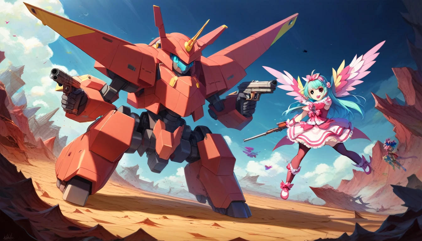 ((multiple girls:1.3)), ((moe style:1.3)), ((magical girls:1.3)), ((gun firing:1.3)), ((battle:1.3)), ((mecha:1.3)), ((hell:1.3)),  ((centerfold:1.3)), ((extremely feminine:1.3)), perfect hands, ((perfect face)), ((extremely cute:1.3)), ((masterpiece)), ((8k)), ((best quality)), ((beautiful)), ((extremely detailed:1.3)) , ((absurdres)), AddXL, ((score_9:1.3)), ((score_8_up:1.3)), ((score_7_up:1.3)),