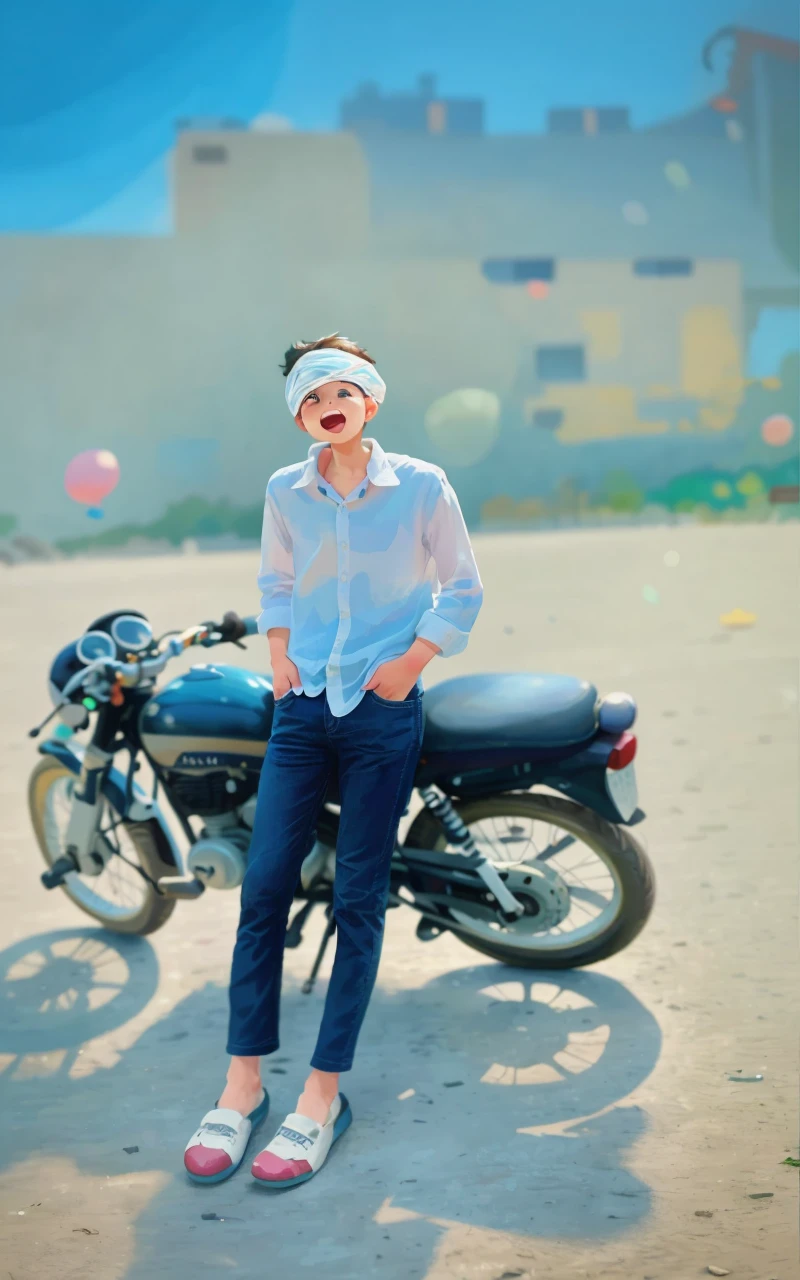 A boy, zoo, many balloons, happy, happy, perfect quality, clear focus (clutter - home: 0.8), (masterpiece: 1.2) (realistic: 1.2) (bokeh) (best quality) (detailed skin: 1.3) (complex details) (8K) (detail eyes) (sharp focus), (happy) full body, two children, clean background, long view composition, 85MM SHOT