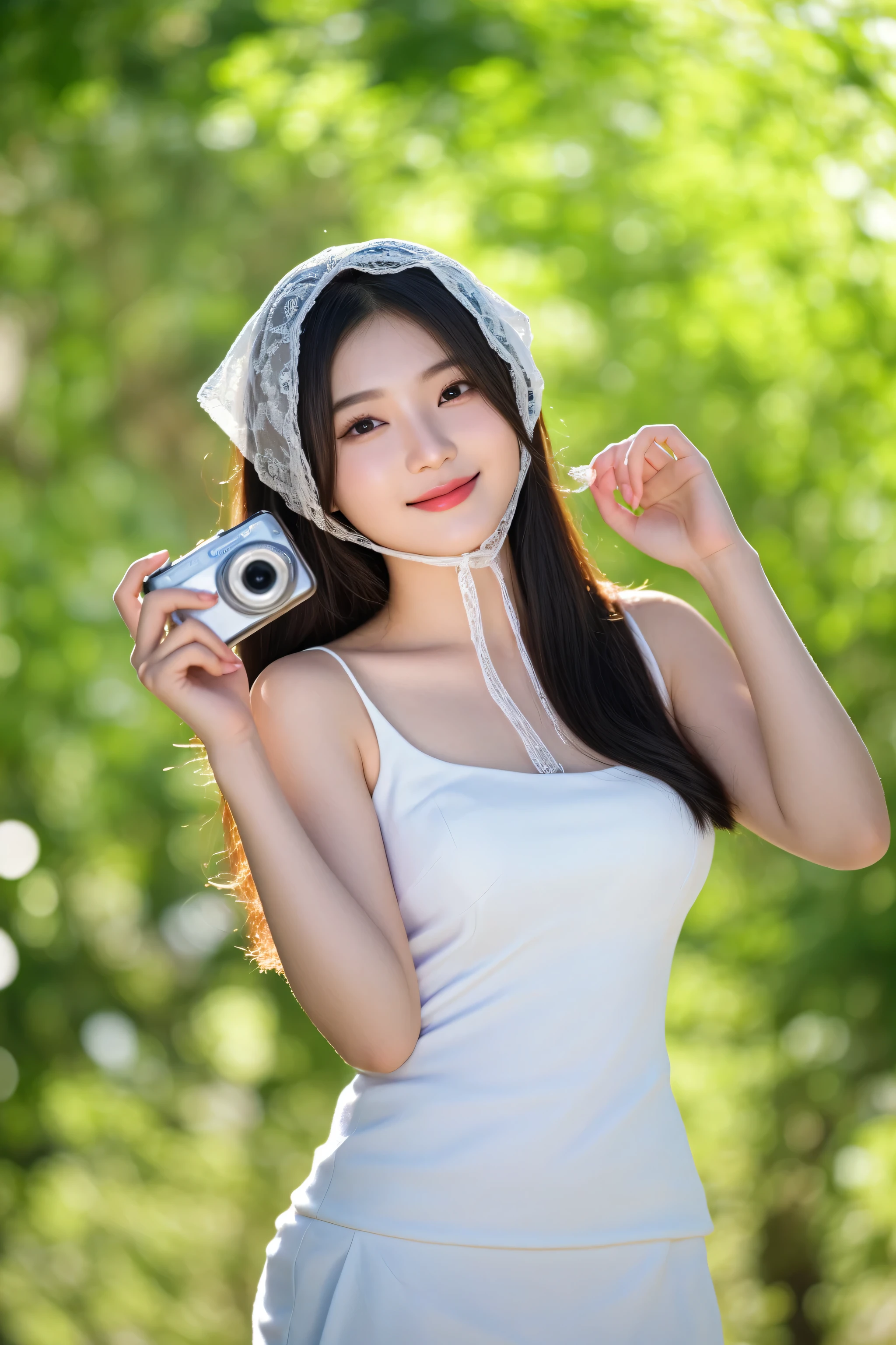arafed woman in white dress holding a camera and smiling, beautiful south korean woman, beautiful young korean woman, gorgeous young korean woman, korean girl, korean woman, beautiful asian girl, photography portrait 4 k, japanese model, chinese girl, young asian girl, beautiful asian woman, asian girl, a young asian woman, dslr 5 0 mm portrait photo, female photography