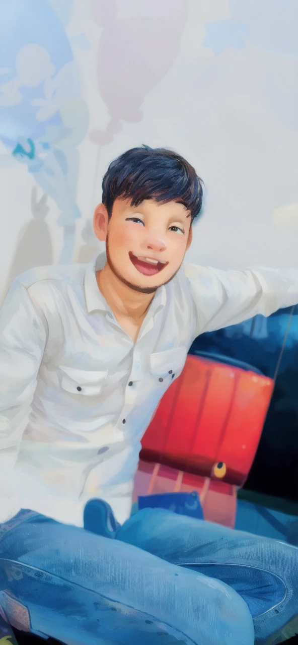 A boy, zoo, many balloons, happy, happy, perfect quality, clear focus (clutter - home: 0.8), (masterpiece: 1.2) (realistic: 1.2) (bokeh) (best quality) (detailed skin: 1.3) (complex details) (8K) (detail eyes) (sharp focus), (happy) full body, two children, clean background, long view composition, 85MM SHOT