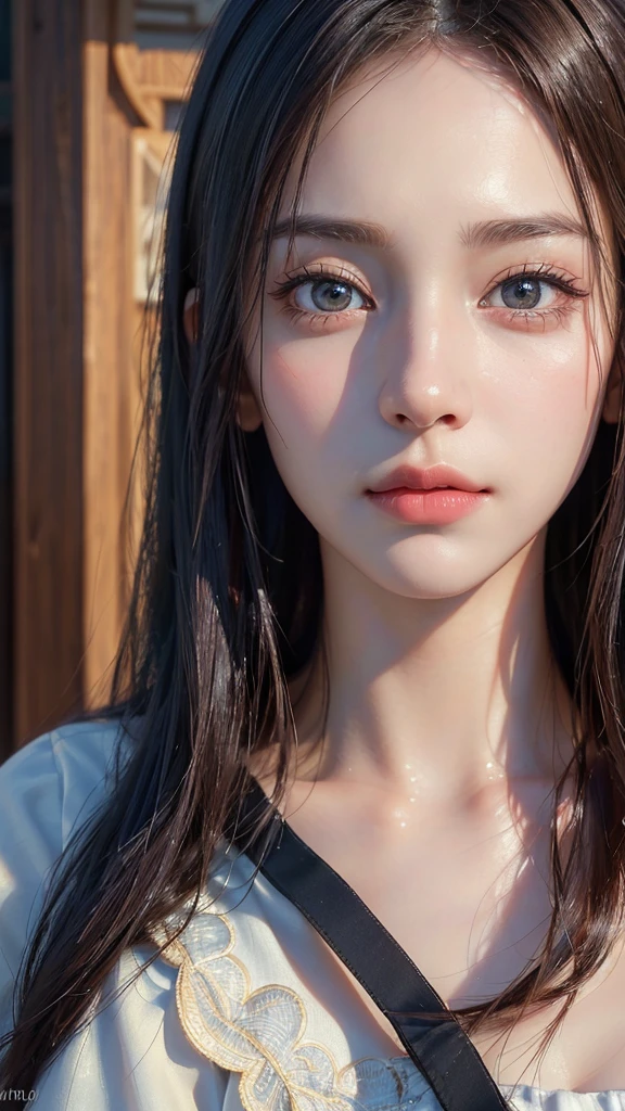 (Realistic, photo-Realistic:1.37),(8K, RAW Photos, Highest quality, masterpiece:1.2), cute,4K、masterpiece、((Focus on the face))、((Symmetrical facial features))、Eyes with detailed description、Beautiful woman、Excellent style、(thin)、Facial detailing,office Street
