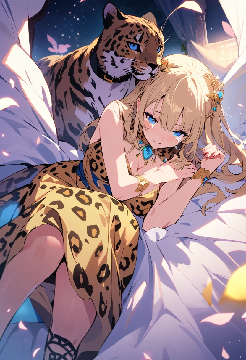 masterpiece, Highest quality, Illustrations for novels, High resolution, 18+ Adult content, Sensual, Intimate, Emotional, Passionate, romantic, sweet, Adorable, Innocent, Pure, Enchanting, Enchantingな, attractive, mysterious, Enchantingな, Enchanting, Immersive, Enchantingな, dream-like, Surreal, Imaginative, Whimsical, Artistic, Avant-garde, timeless, elegant, Sophisticated, chic, Sophisticated, Individuality, original, Enchantingな,(Cheetah Dress:1.3), ((Beautiful Tears))