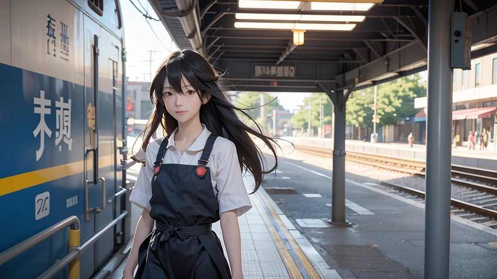 Long haired anime girl walking on train platform, Kantai Collection Style, Railgun, konpeki no kantai, Kantai Collection Arcade, Kantai Collection, Makoto Shinkai style, Cute Girl Anime Visual, Makoto Shinkai's art style, Beautiful anime school girl, Anime Style 4k, Official artwork, shinkai makoto