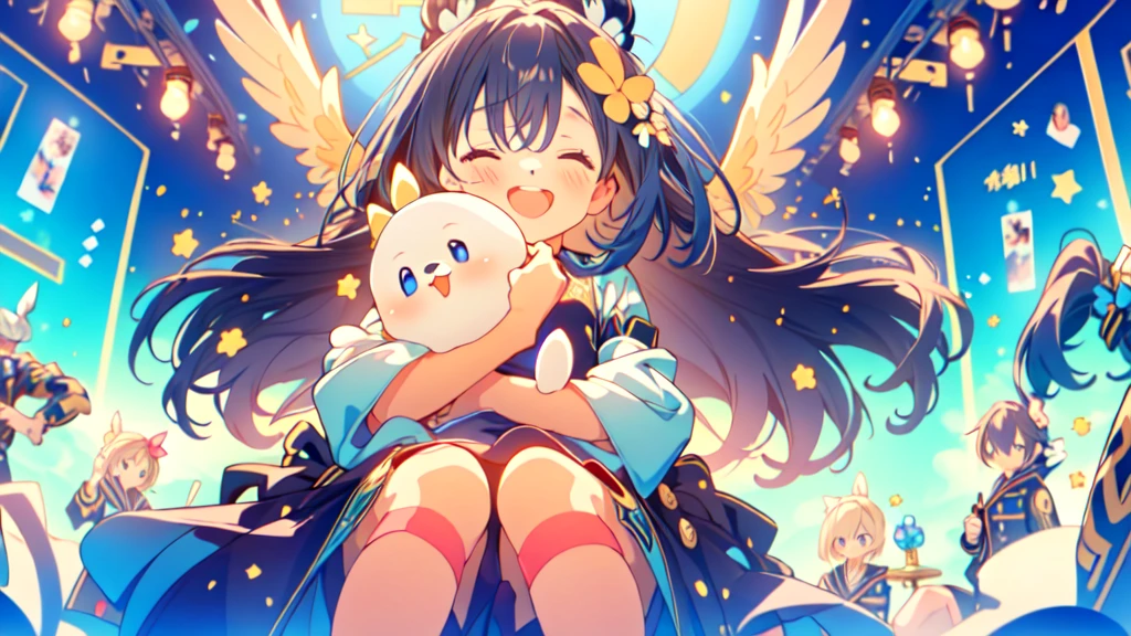 最高masterpiece、Official Art、depth of field,Dynamic composition、masterpiece,Detailed face、Detailed eyes、Close-up、Two girls and two boys and two girls and two boys on stage), Idol, Big eyes, cutetech, cute, cute, Pasterka (Ra, Highest quality, Happy, Deep Background, Symmetric, Tilt your head, summer