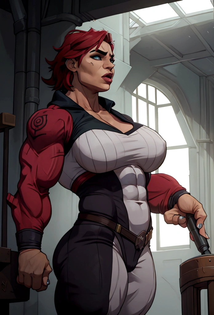very big power house muscle woman big biceps sings