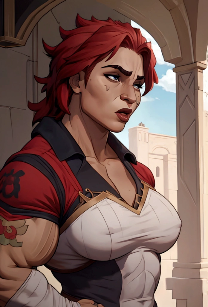 very big power house muscle woman big biceps sings