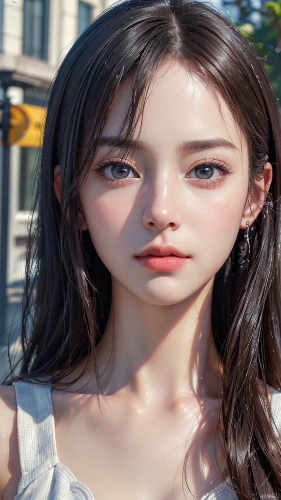 (Realistic, photo-Realistic:1.37),(8K, RAW Photos, Highest quality, masterpiece:1.2), cute,4K、masterpiece、((Focus on the face))、((Symmetrical facial features))、Eyes with detailed description、Beautiful woman、Excellent style、(thin)、Facial detailing,office Street