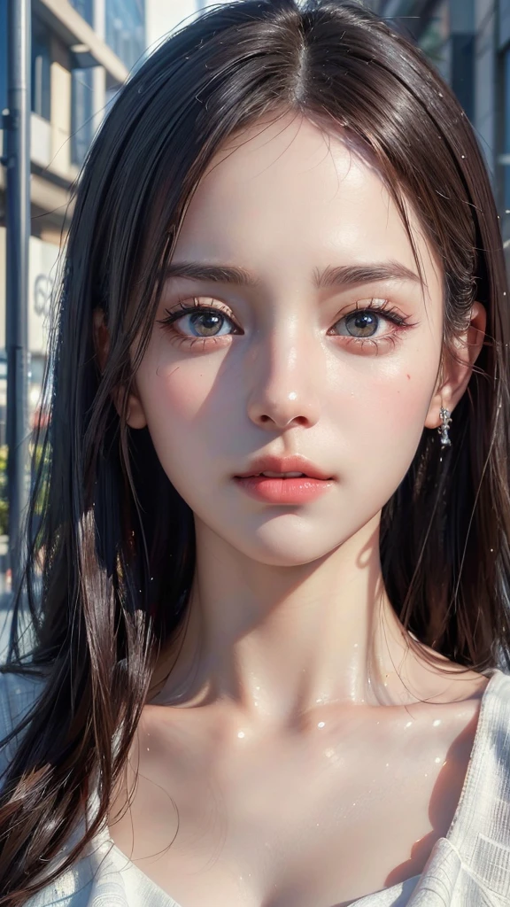 (Realistic, photo-Realistic:1.37),(8K, RAW Photos, Highest quality, masterpiece:1.2), cute,4K、masterpiece、((Focus on the face))、((Symmetrical facial features))、Eyes with detailed description、Beautiful woman、Excellent style、(thin)、Facial detailing,office Street