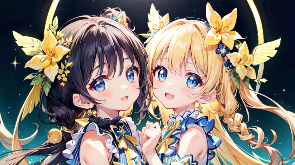 最高masterpiece、Official Art、depth of field,Dynamic composition、masterpiece,Detailed face、Detailed eyes、Close-up、Being on stage1People Girls), Idol, Big eyes, cutetech, cute, cute, Pasterka (Ra, Highest quality, Happy, Deep Background, Symmetric, Tilt your head, summer