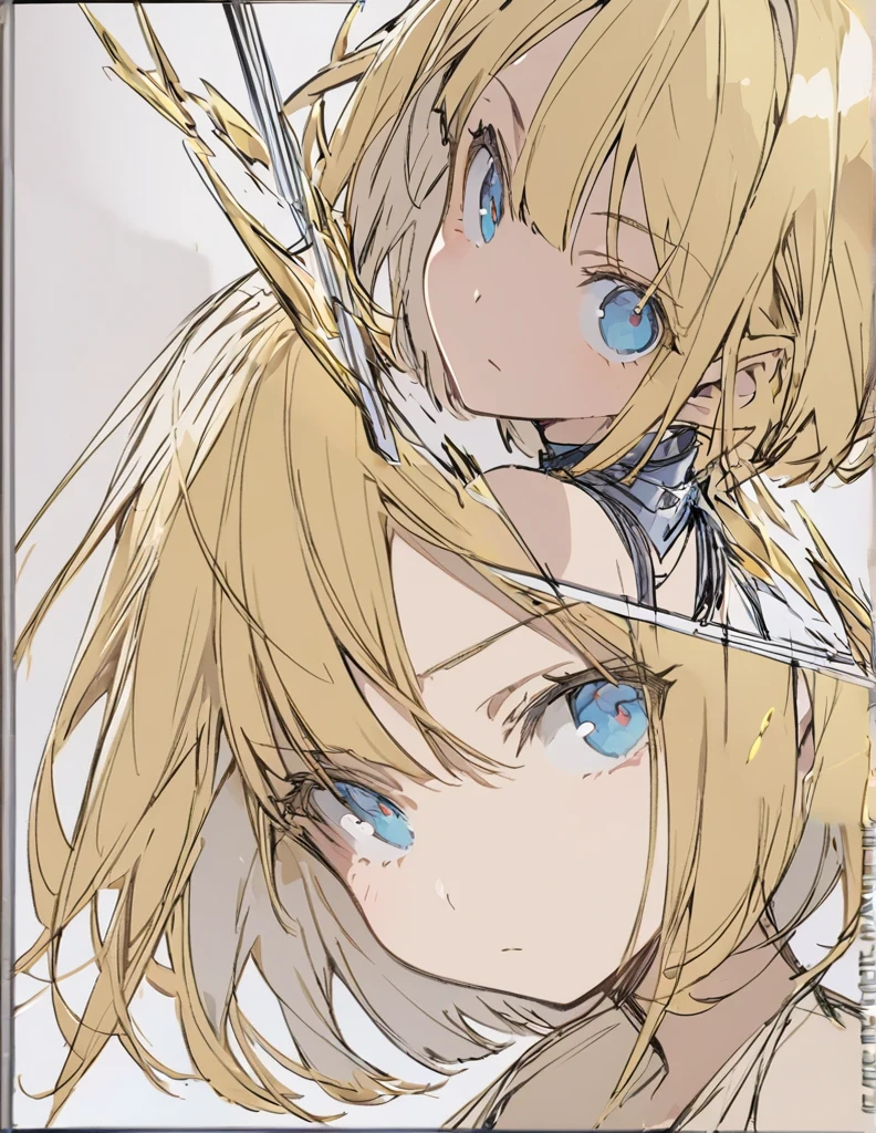 A girl fighting with golden flames(Sketches), (Open Close), (Small body), (Blonde:1.5) (Short Bob Hair:1.4), (Blue eyes)輝く