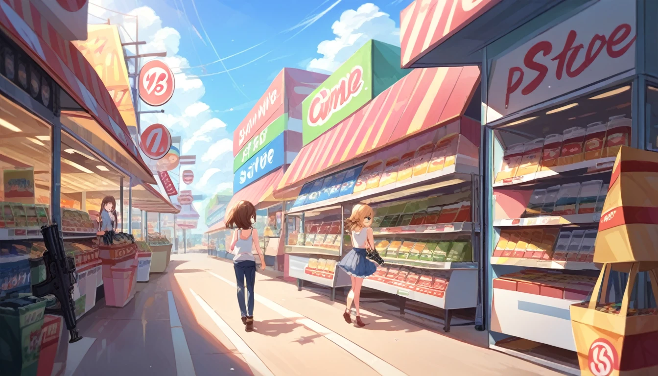 ((multiple girls:1.3)), ((moe style:1.3)), ((tank:1.3)), ((gun firing:1.3)), ((battle:1.3)), ((convenience store:1.3)), ((centerfold:1.3)), ((extremely feminine:1.3)), perfect hands, ((perfect face)), ((extremely cute:1.3)), ((masterpiece)), ((8k)), ((best quality)), ((beautiful)), ((extremely detailed:1.3)) , ((absurdres)), AddXL, ((score_9:1.3)), ((score_8_up:1.3)), ((score_7_up:1.3)),