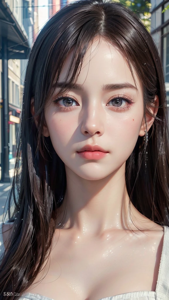 (Realistic, photo-Realistic:1.37),(8K, RAW Photos, Highest quality, masterpiece:1.2), cute,4K、masterpiece、((Focus on the face))、((Symmetrical facial features))、Eyes with detailed description、Beautiful woman、Excellent style、(thin)、Facial detailing,office Street