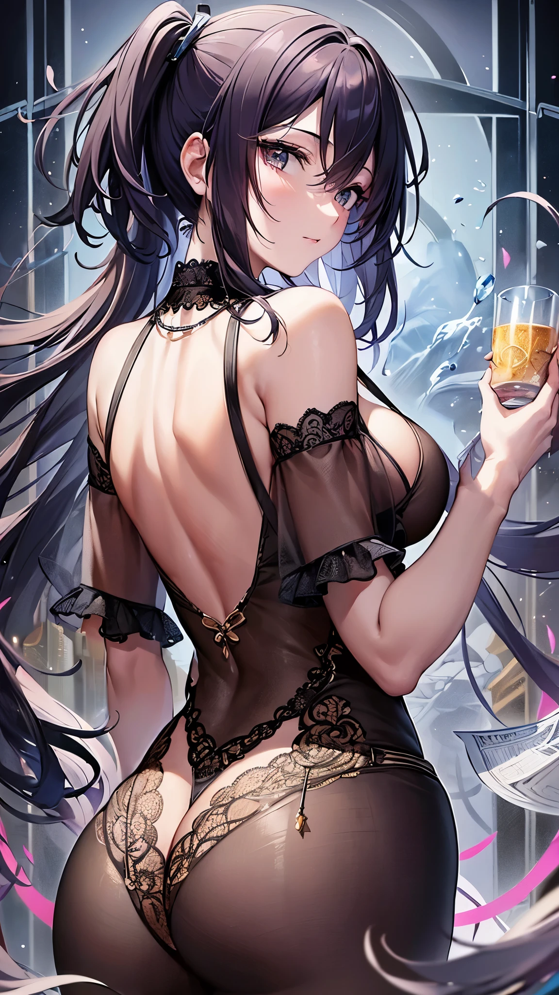 ((Highest quality)),(Ultra-high resolution),(Very detailed),(Detailed Description),((The best CG)),(A masterpiece),Ultra-detailed art,Amazing painting art,(Art with precise detail:1.5), ((Slip dress:1.3)),(Side boob:1.4),(Backless:1.4)