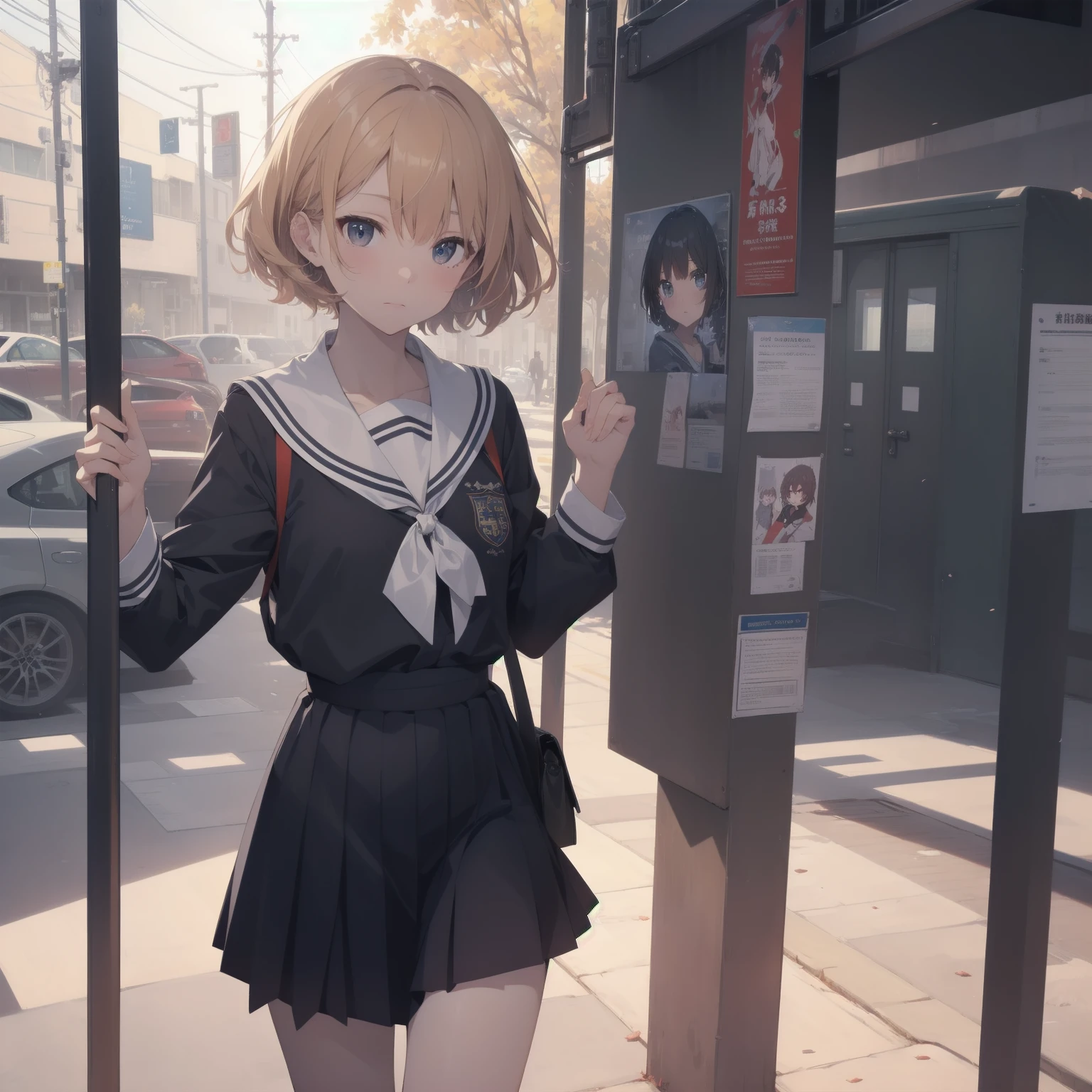 ultra-absurdres-Top quality by artist God, ultra-detailed, high resolution, anime moe artstyle, best anime 8k konachan wallpaper, pixiv contest winner, pool:2810, perfect anatomy,break, 1girl, (Please draw a girl walking sleepily to school alone. )break,(Solo,little female, 13-year-old:1.3),Full limbs, complete fingers,a junior high school student, (very short hair), short cut, flat chest, , small butt, small black eyes, beautiful detailed eyes, well-proportioned iris and pupils, expressive eyes, highres detailed hair, soft expression, salor school_uniform, sailor collar, serahuku, bow, pleated skirt,(Detailed Lighting), (Detailed background), in the School commute route. break,super detailed skin, Best cinematic lighting powered by famous artist, 8k,beauty illustration,photoshop_(medium),very aesthetic,break,((artist:wa_(genryusui) )), artist:clamp ,artist:carnelian ,artist:kantoku ,
