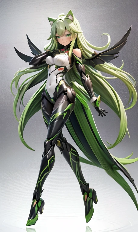 anime figure, figma,(detailed eyes))
1girl,((cat ears)),cat tail, ((long straight green hair:1.3)),big expressive neon green eyes,,expressive eyes,(((smile,blush wink))),(((full body:1.4))), ((mechanical full body suite, mecha)), feather robot wings,black kitten, cute, dynamic flirty pose, missiles on arms and shoulders, partial metal mask,standing on one leg looking at viewer ,shoulder trun to the viewer,black kitten sitting next to her, cute,flirty pose,AD ,decales,web AD
solo:1.5