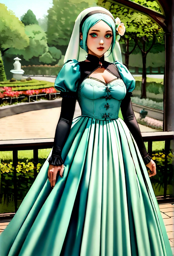 3dmm, ((chef-d&#39;œuvre, meilleure qualité, la photographie, peau détaillée, style disney, Style de film Pixer, photo-réaliste, 8k, très détaillé, cadre pleine longueur, Art couleur RAW très détaillé, éclairage doux et diffus, faible profondeur de champ, netteté, hyperréalisme, éclairage cinématographique, hijab, une fille magnifiquement maquillée, fard à paupières fumé, De beaux grands yeux, long cils, résistant (hijab en satin turquoise), style hijab vaguement marée, ((chemise en satin gris)), jupe longue longue en satin, lire en écoutant de la musique, casque de musique, couché sous un arbre, jardin