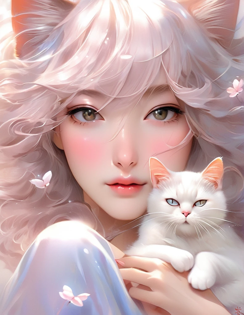 (Hisashi Eguchi style:1.2) , Hallucination, daydream , nightmare , Insane Dream , bokeh , erotica , romance ,  Cat clings girl , Petals fluttering down , (Single eyelids, round nose, swollen cheeks) , glossy lips , Collarbone , Hair blowing in the wind , Goddess of lust , (hide crotch by cats:1.2) , (hide nipple by cats:1.2) , (close up cat) , spread legs , bra , Groin , (Wide pelvis) , full body