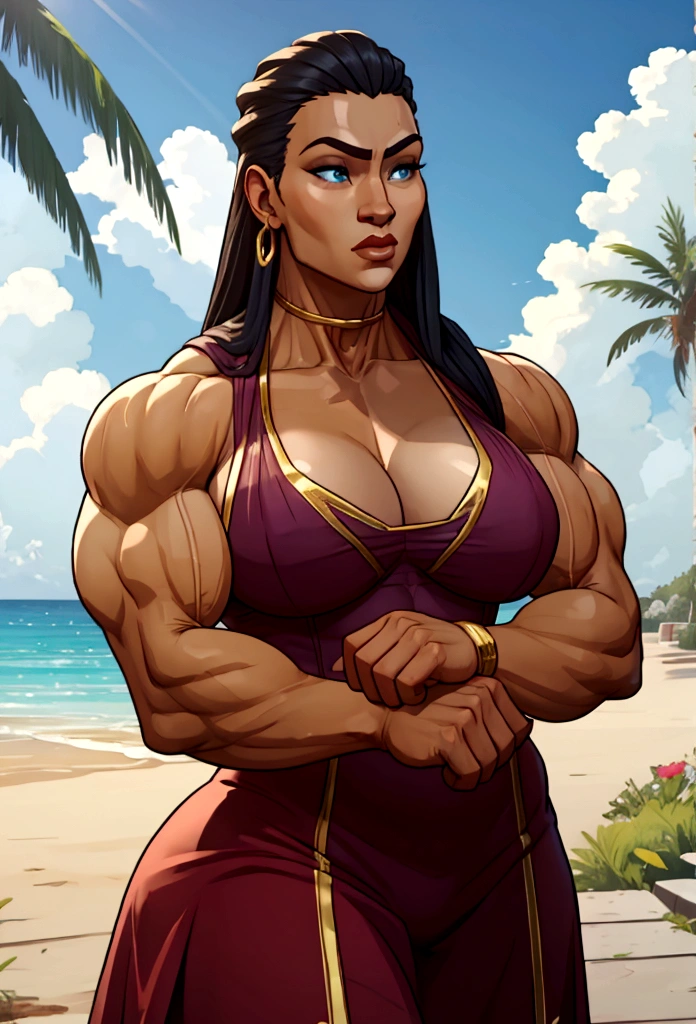 very huge muscle woman big biceps summer time