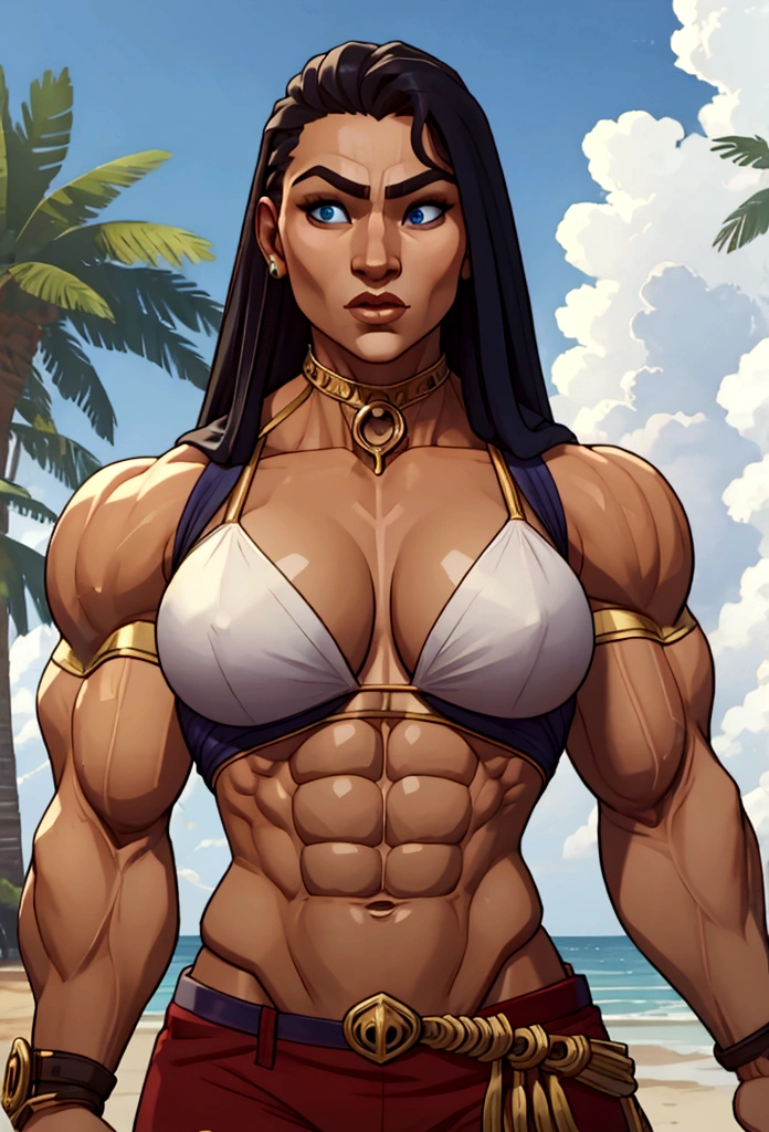 very huge muscle huge abs woman big biceps summer time