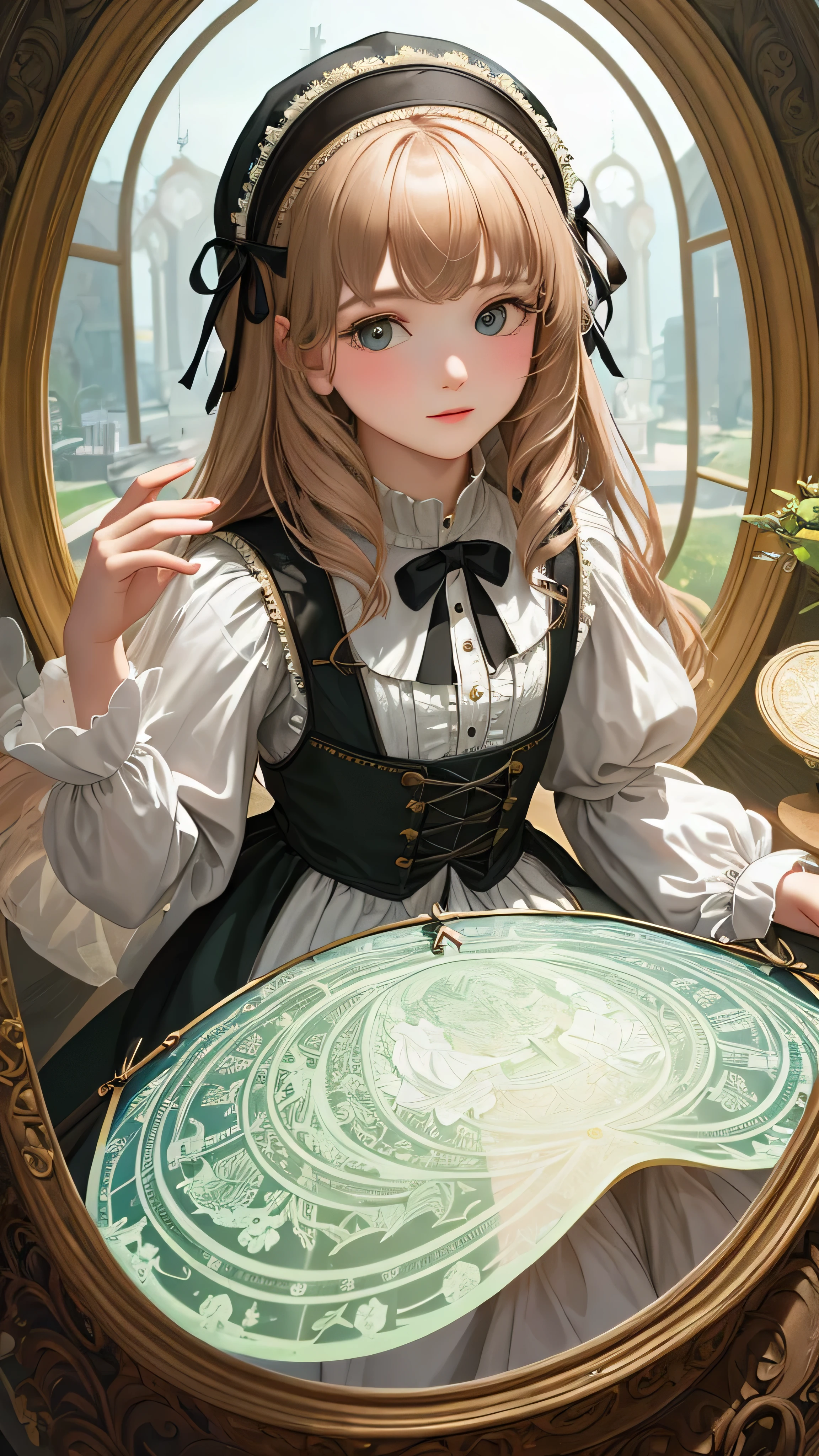 (masterpiece, best quality)
A captivating portrait of a young witch girl adorned in a white lace dress, reminiscent of the ethereal figures depicted by Leonardo da Vinci, stands against a backdrop of intricate steampunk contraptions and illuminated da Vinci notes. The enchanting scene, inspired by the works of Irakli Nadar, is imbued with a sense of magic and mystery, echoing the captivating allure of William Morris' 'Lockhart.' The stunning detail and high image quality create an immersive and mesmerizing experience, showcasing the young witch girl's enchanting beauty and mysterious powers.
