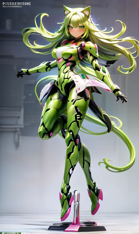 anime figure, figma,(detailed eyes))
1girl,((cat ears)),cat tail, ((long straight green hair:1.3)),big expressive neon green eyes,,expressive eyes,(((smile,blush wink))),(((full body:1.4))), ((mechanical full body suite, mecha)), feather robot wings,black kitten, cute, dynamic flirty pose, missiles on arms and shoulders, partial metal mask,standing on one leg looking at viewer ,shoulder trun to the viewer,black kitten sitting next to her, cute,flirty pose,AD ,decales,web AD
solo:1.5