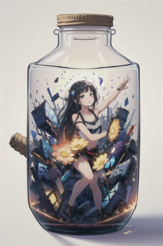 (masterpiece, best quality, high quality, highres, ultra-detailed), phgls, in container, bottle,1girl,simple background,