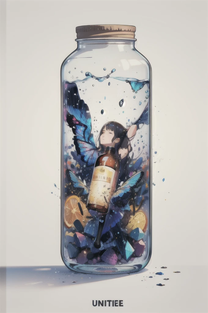 (masterpiece, best quality, high quality, highres, ultra-detailed), phgls, in container, bottle,1girl,simple background,