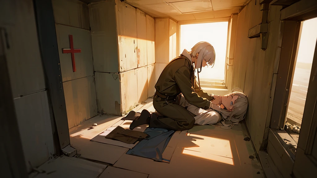 Men pray to one holy girl in a bunker.