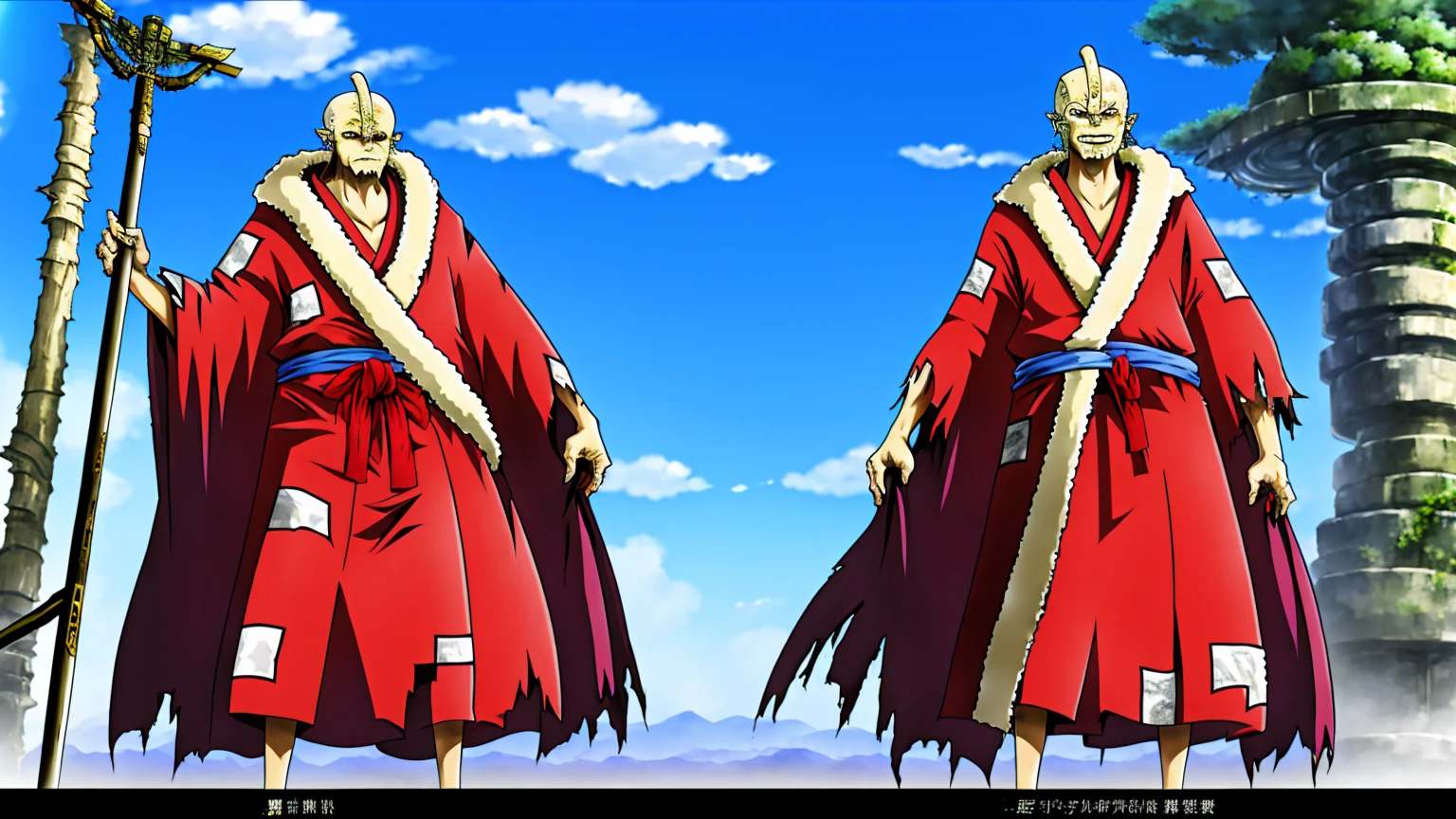 one man, elderly,full-length,bald,with two pairs of hands, dressed in torn clothes, (he stands in a niunzha sogi stand), high quality, 4k