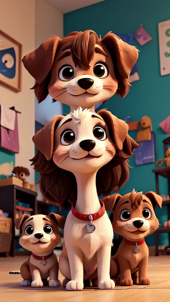Three cute puppies cartoon style