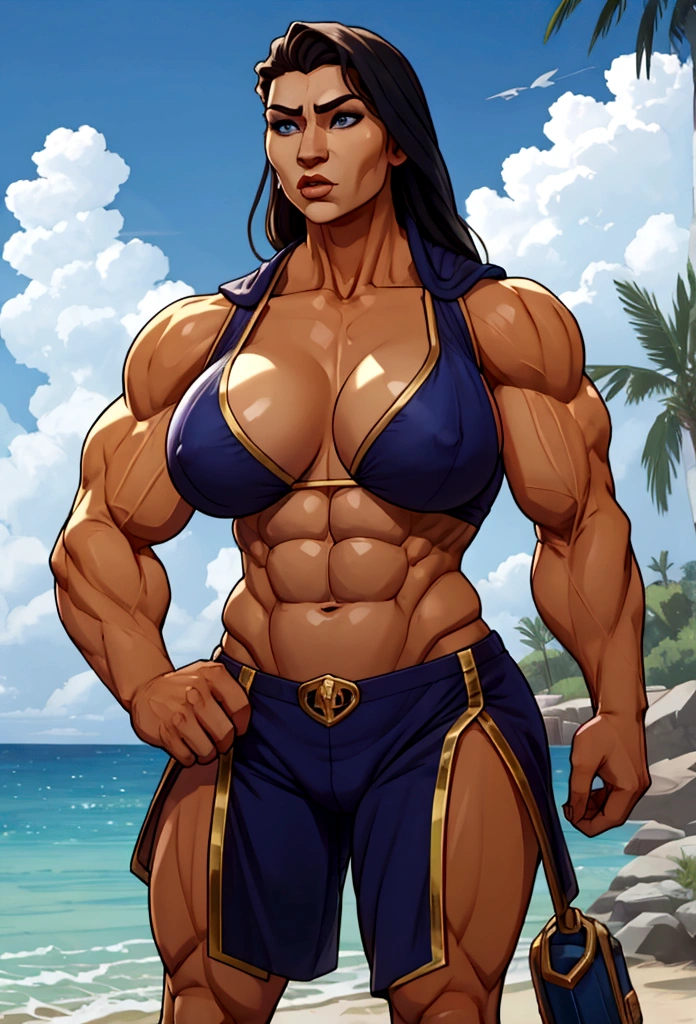 very huge muscle huge abs sixpack woman big biceps summer time big tits