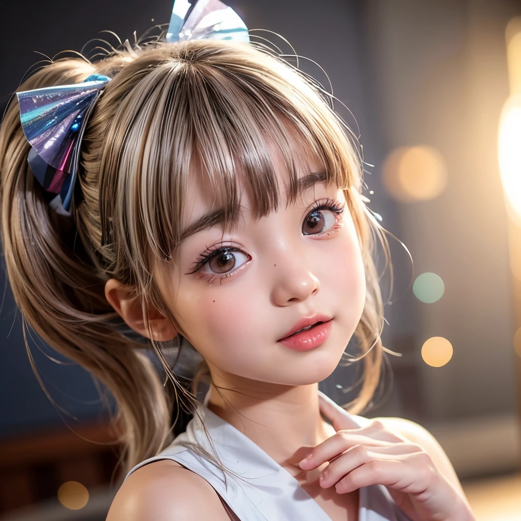 NSFW, 8k, High-level, absurd, masterpiece, best quality, primitive, very detailed CG, very detailed wallpaper, perfect lighting, Extremely detailed (((The personifying " Peko-chan Fujiya " as a Girl))), MysticSight, Tyndall effect, Tyndall scattering, Studio gray background with (many Dazzling RainbowColor particles BokeH:1.28), (RoundlyButts, ThighGap), (Exposed:0.4), (Assfocus with looking ahead), BREAK (NOGIZAKA face variations) Extremely Detailed very KAWAII face variations, perfect anatomy, Childish, captivating gaze, elaborate detailed Eyes with (sparkling highlights:1.28), long eyelashes、Glossy RED Lips with beautiful details, Coquettish tongue, Rosy cheeks, Radiant PearlSkin with clear transparency . { (Dynamic LifeLike expressions:1.4) | :d) }, (large eyes:-1) .