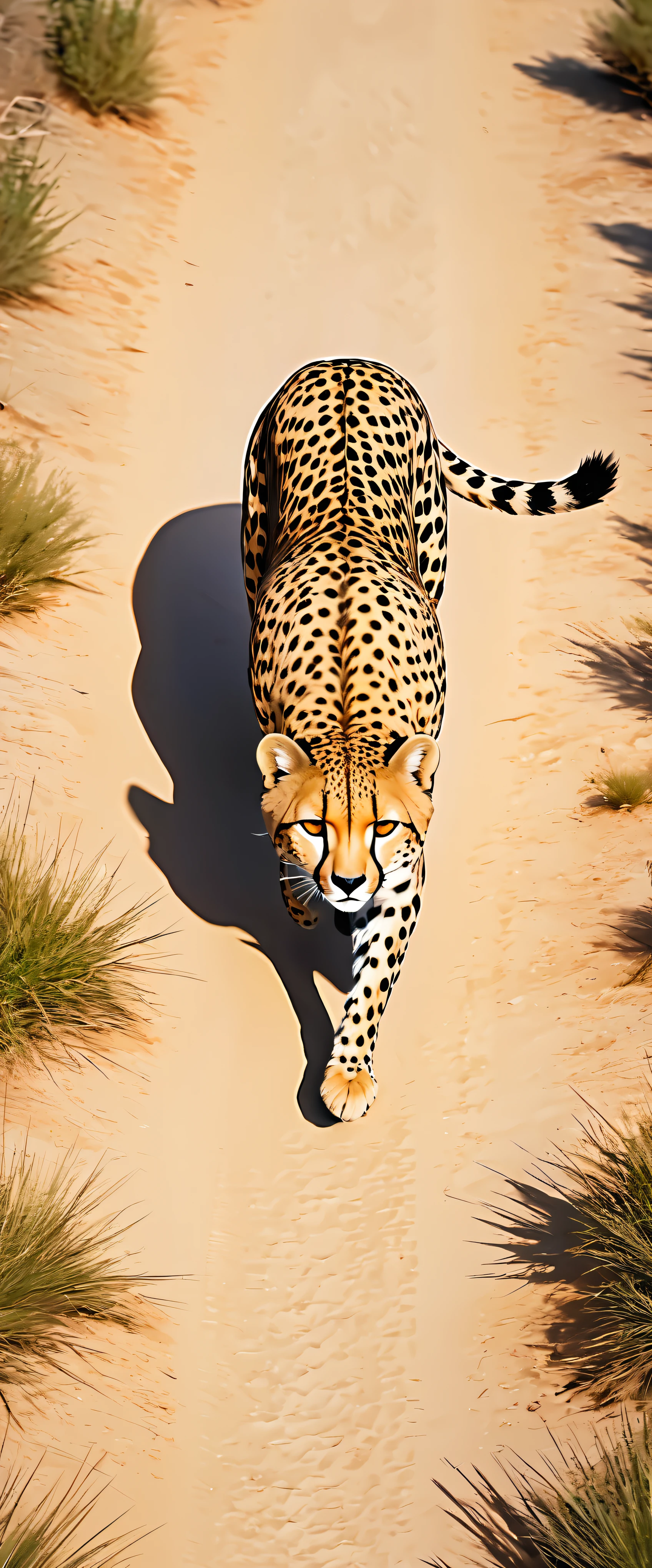 ( Cheetah seen from above), Super Retina XDR display, Strong hind legs that support a speed of 120km/h, A neat and courageous appearance, (full screen dynamic shot from above:2.0),