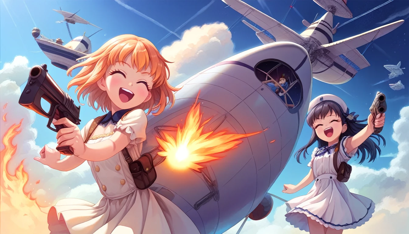 ((multiple girls:1.3)), ((moe style:1.3)), ((airship:1.3)), ((gun firing:1.3)), ((nozzle fire:1.3)), ((laughing:1.3)), ((deep sea:1.3)), ((centerfold:1.3)), ((extremely feminine:1.3)), perfect hands, ((perfect face)), ((extremely cute:1.3)), ((masterpiece)), ((8k)), ((best quality)), ((beautiful)), ((extremely detailed:1.3)) , ((absurdres)), AddXL, ((score_9:1.3)), ((score_8_up:1.3)), ((score_7_up:1.3)),