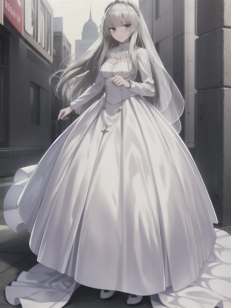 gorgeous white wedding dress, ak-74m, 4k, standing, high resolution, cowboy shot's,