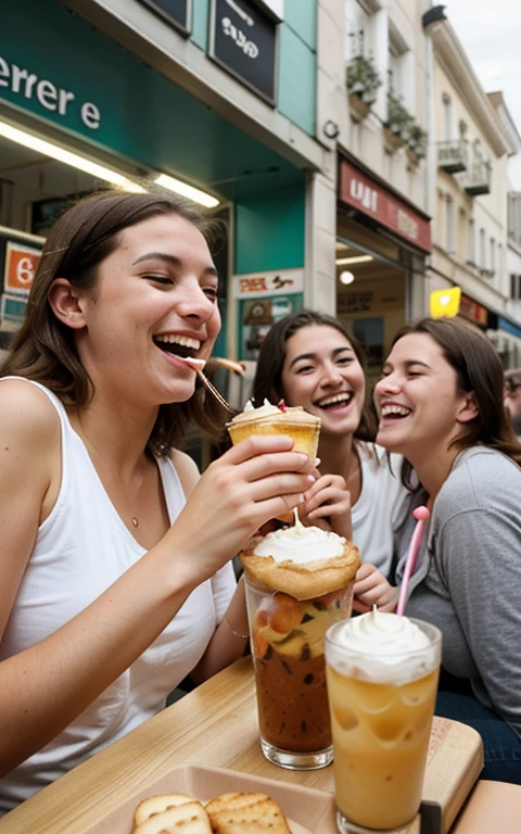 des amis dans un fastfood style analogique, Photo brute, la photographie, hyper photoréaliste, amateur photo shot oF friends laughing and eating, dans un fastfood, peaux détaillées, soFt natural raw light, très détaillé, meilleure qualité, ultra détaillé, extrêmement détaillé, taken From mobile camera, F/22, deep depth oF Field, grain, bruit