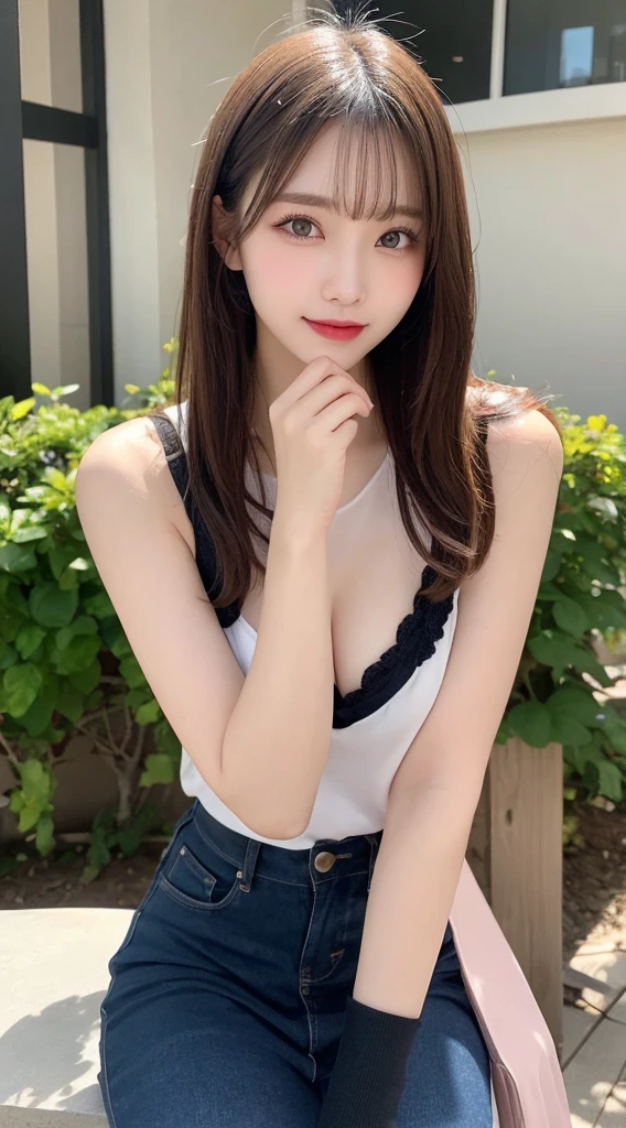 Tabletop, Highest quality, shape, Very detailed, finely, High resolution, 8k wallpaper, 完璧なダイナミックな構shape, Beautiful and exquisite, Nice spring clothes,Beautiful straight hair,Small ,Natural color lip, 20-year-old girl、cute、Always blur the background,Perfect and beautiful face,Beautiful and dense face、Slim face and figure,Big eyes、Putting on gal makeup,Actual Photos（Best image quality）、 Face、Fashion model posing、Full Body Shot、smile、Change pose randomly、Randomly change the shooting angle and position、Summer fashion for women
