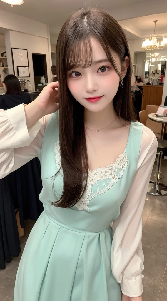 Tabletop, Highest quality, shape, Very detailed, finely, High resolution, 8k wallpaper, 完璧なダイナミックな構shape, Beautiful and exquisite, Nice spring clothes,Beautiful straight hair,Small breasts,Natural color lip, 20-year-old girl、cute、Always blur the background,Perfect and beautiful face,Beautiful and dense face、Slim face and figure,Big eyes、Putting on gal makeup,Actual Photos(Best image quality)、Sexy Face、Fashion model posing、Full Body Shot、smile、Change pose randomly、Randomly change the shooting angle and position、Summer fashion for women