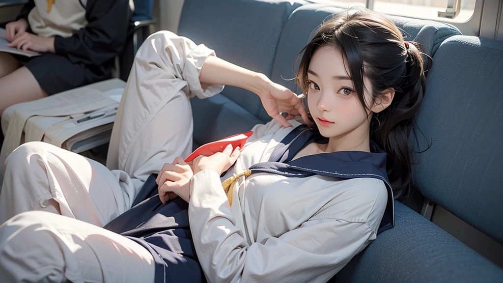 Female students in the early Showa period , Sailor suit,look at me with cold eyes.、I got close to the eye,Owns a book,I'm on the train,Sitting