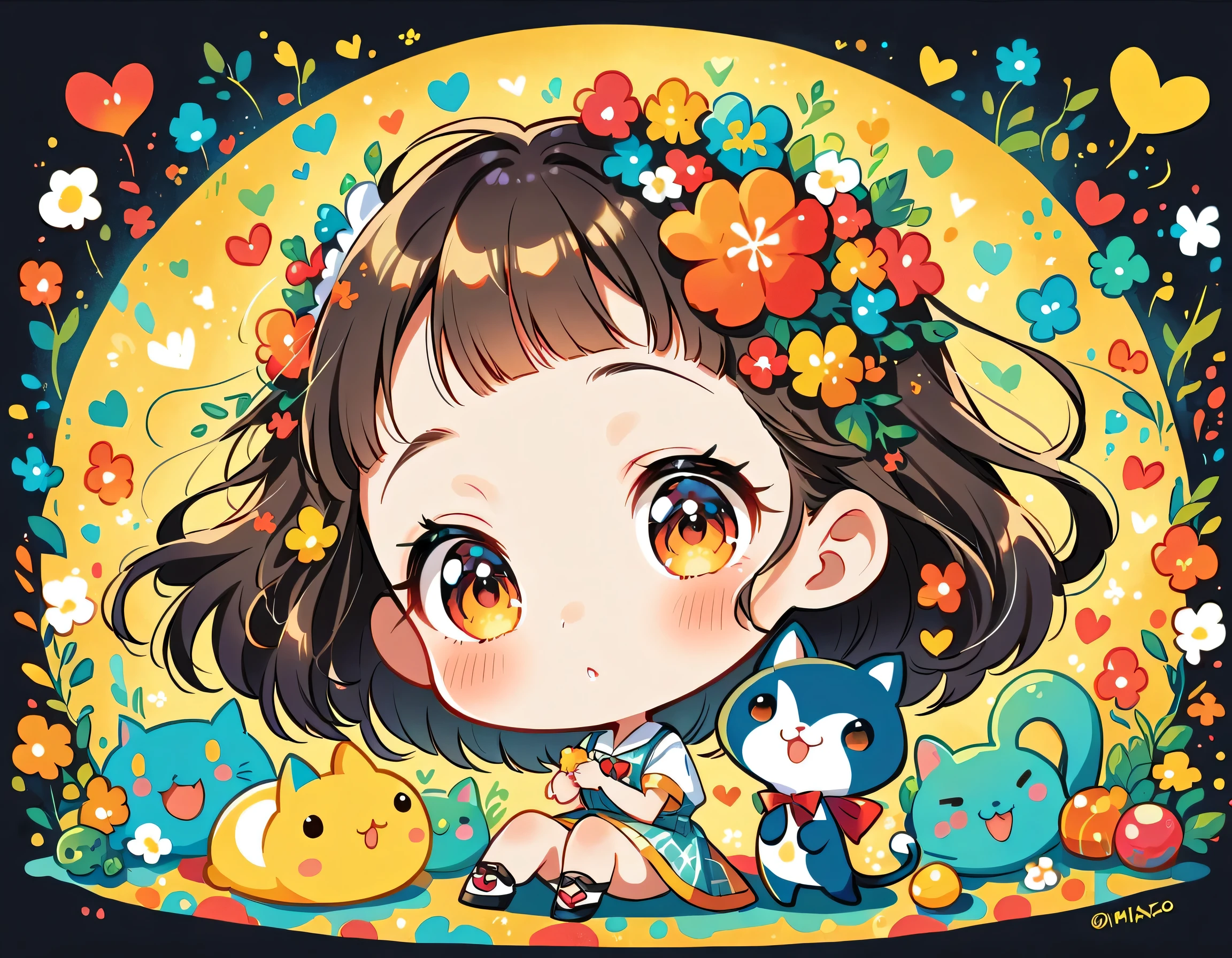 Mika Pikazo style、Kawaii Design, most beautiful girl ever、chibi, (((Playing with アメーバ)))、アメーバ