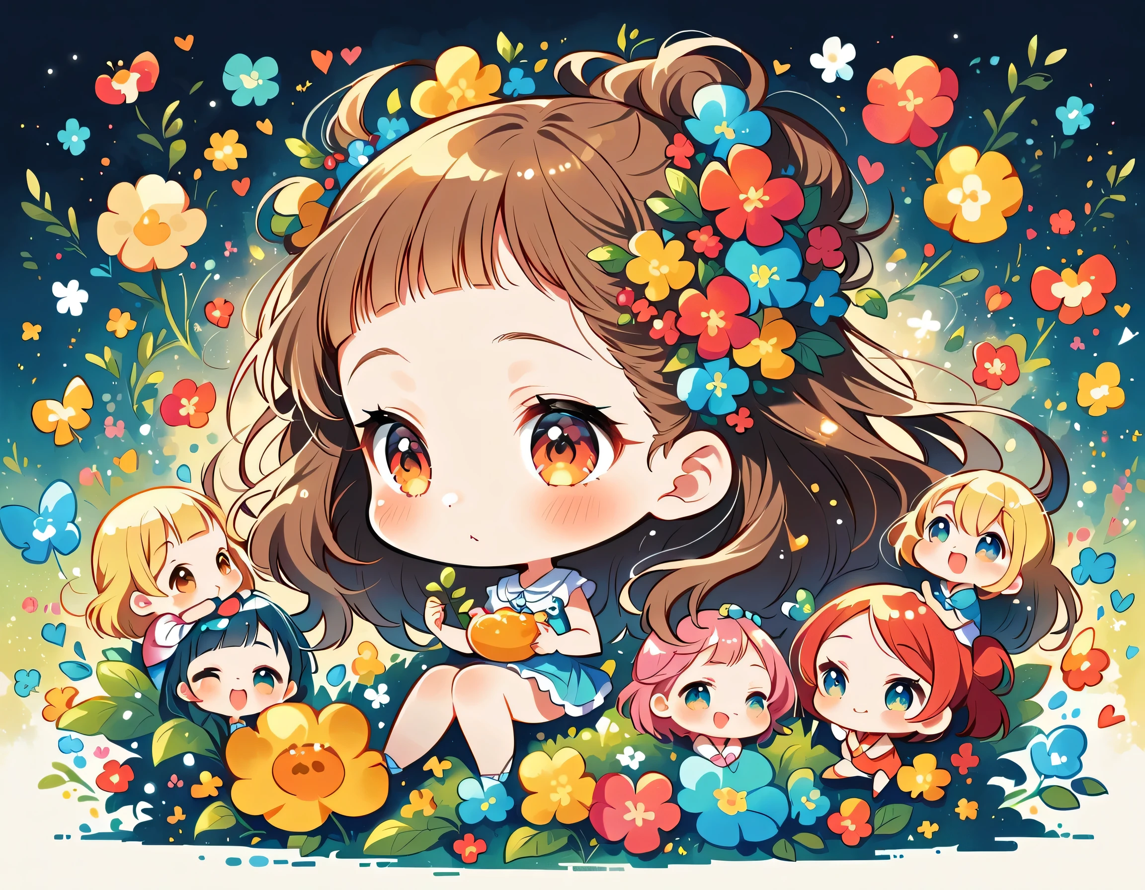 Mika Pikazo style、Kawaii Design, most beautiful girl ever、chibi, (((Playing with アメーバ)))、アメーバ