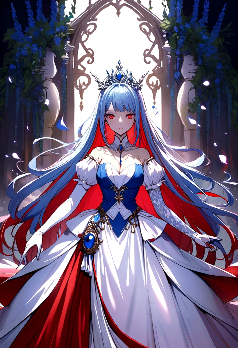 Alice Madness in elegant dress in tricolor blue white red