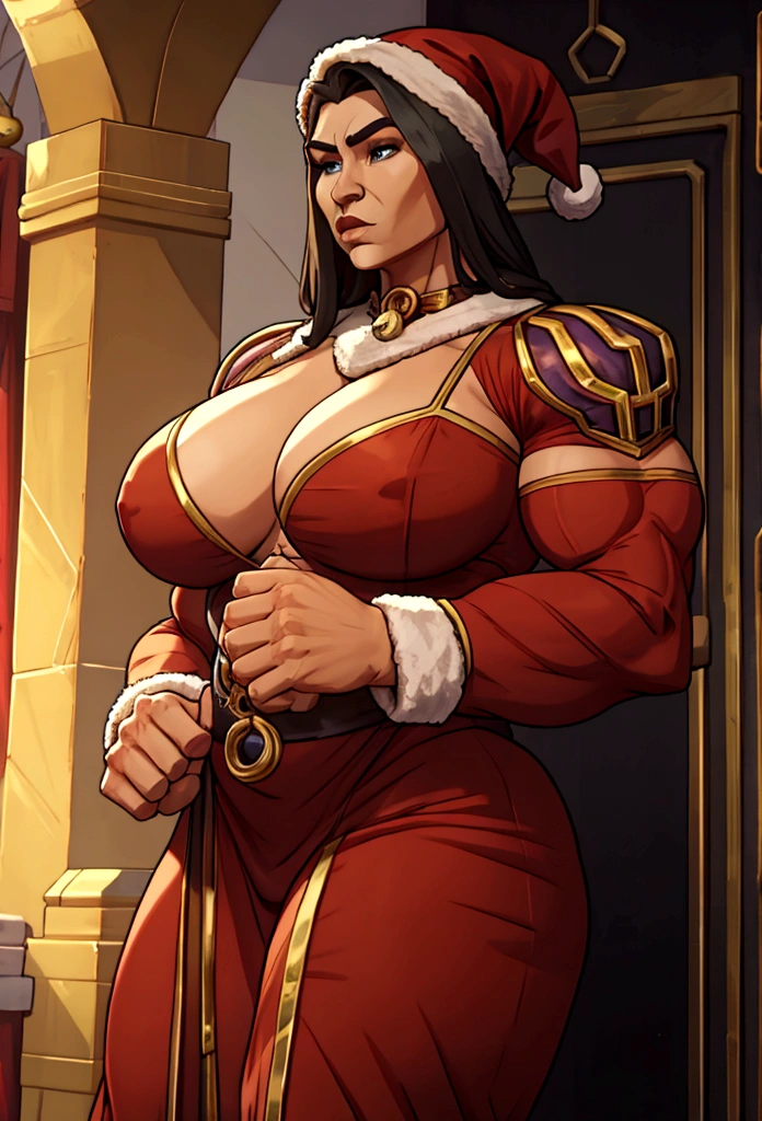 huge muscle woman on holiday christmass big hands