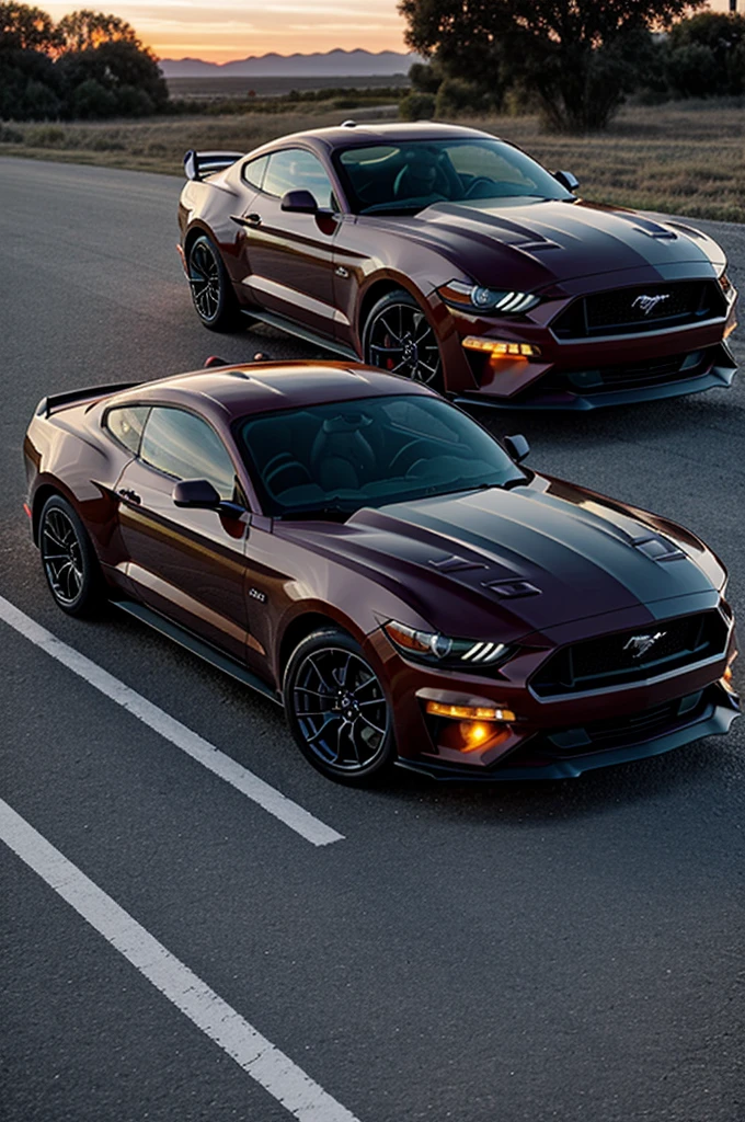 Create a dusk where you can see a parked Ford Mustang car 