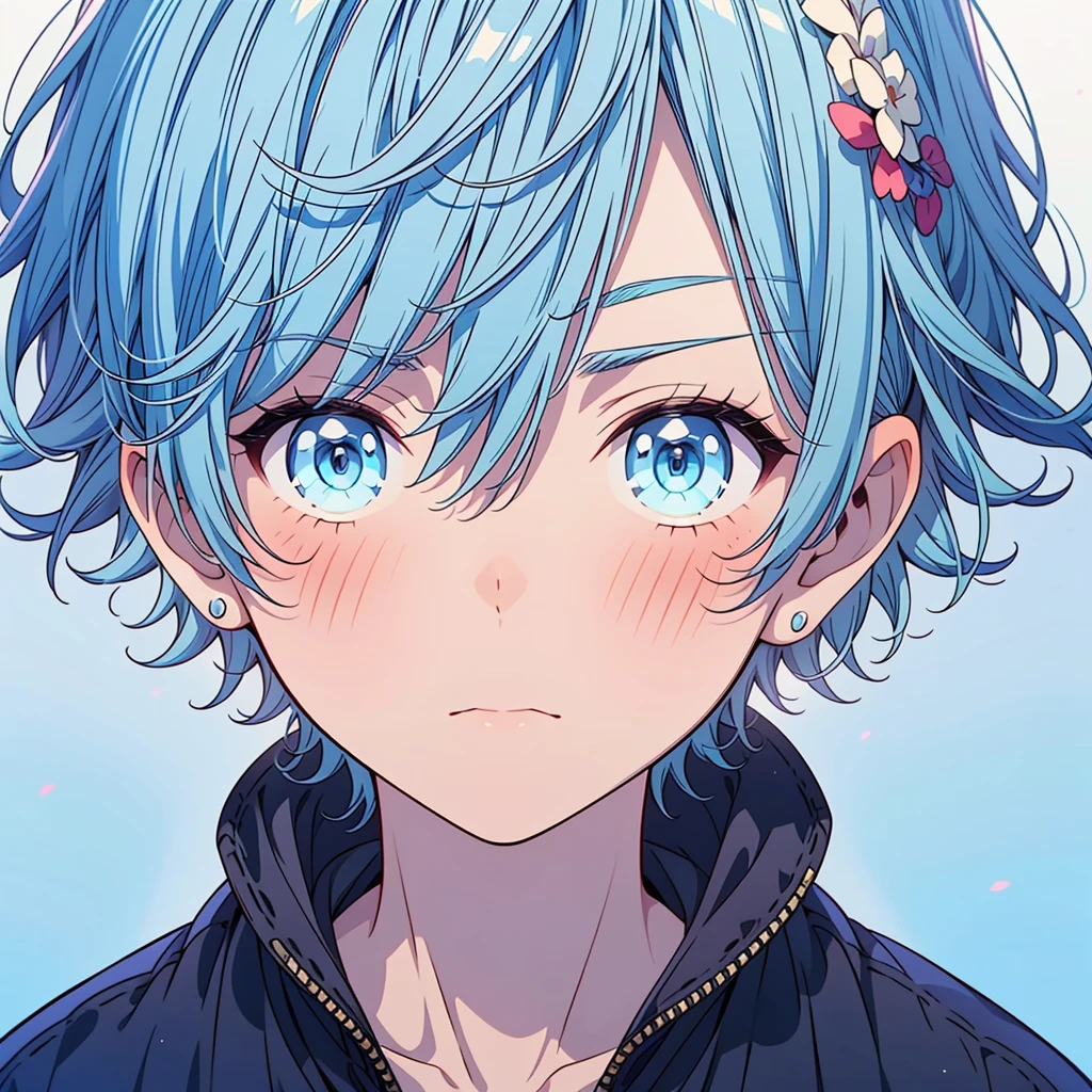 1boy、Highest quality、Masterpiece、Official Art、Dynamic composition、Handsome young boy、A mixture of light blue and white hair、I'm very surprised、Eyes wide open、Face close-up、
