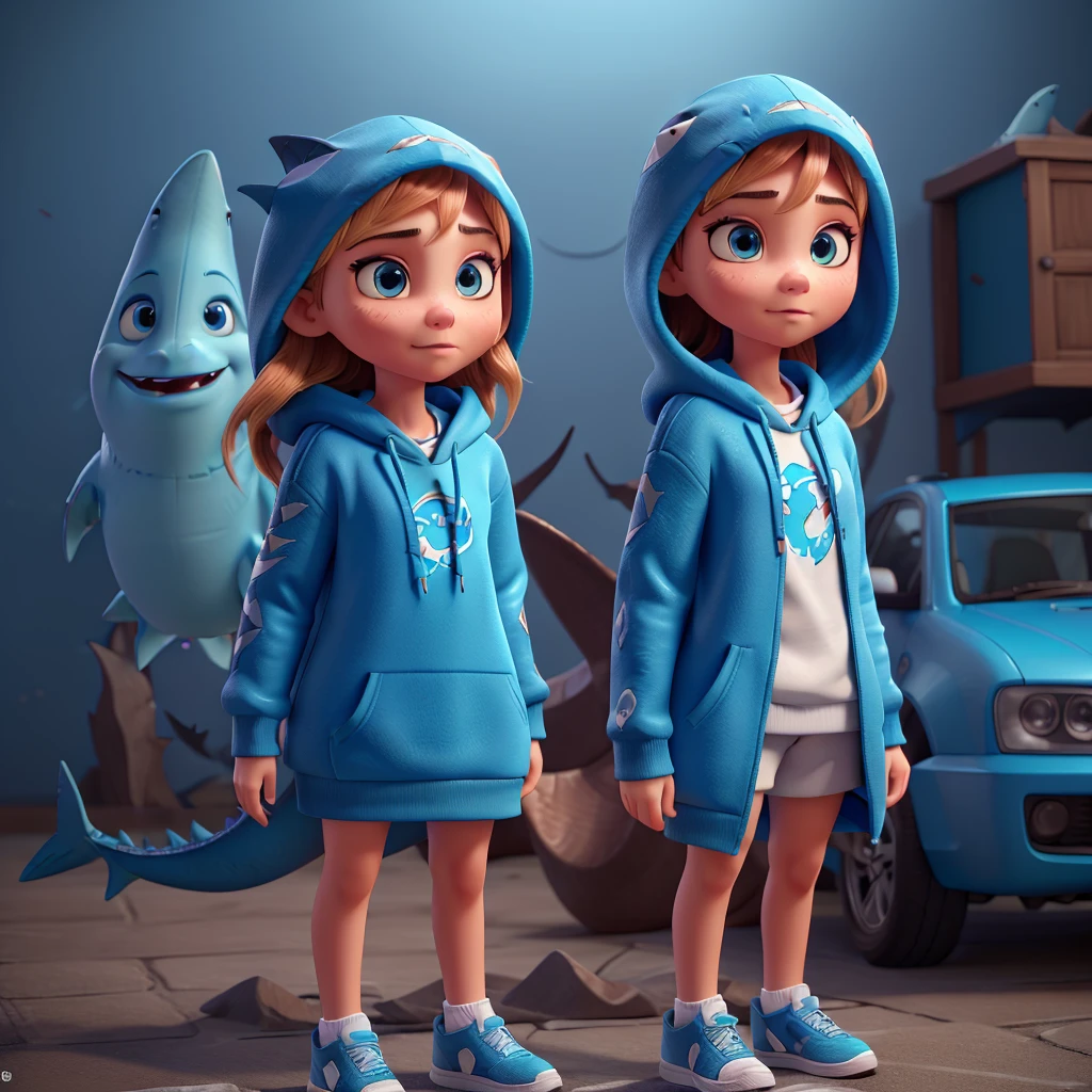 a stunningly detailed 3d masterpiece of gawr gura, wearing a blue hoodie with a shark print, hood up, with a shark hair ornament, perfect hands, detailed face and eyes, and cool sneakers, (best quality,4k,8k,highres,masterpiece:1.2),ultra-detailed,(realistic,photorealistic,photo-realistic:1.37),extremely detailed and intricate, cinematic lighting, highly vibrant colors, dynamic composition, gawr gura, 1girl, beautiful detailed eyes, beautiful detailed lips, extremely detailed eyes and face, long eyelashes, detailed shark tail, blue hoodie, shark print, hood up, shark hair ornament, wears cool sneakers, full body, perfect hands,