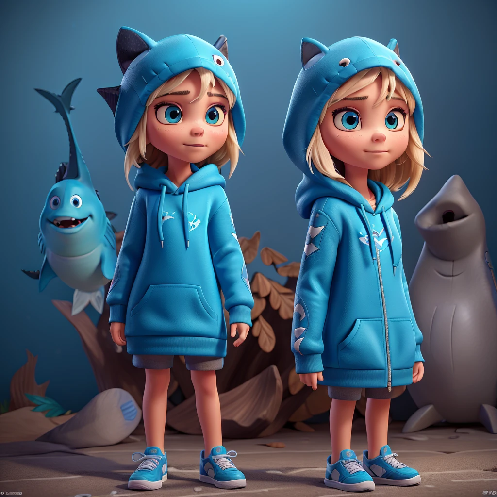 a stunningly detailed 3d masterpiece of gawr gura,  wearing a blue hoodie with a shark print, hood up, with a shark hair ornament, perfect hands, detailed face and eyes, and cool sneakers, (best quality,4k,8k,highres,masterpiece:1.2),ultra-detailed,(realistic,photorealistic,photo-realistic:1.37),extremely detailed and intricate, cinematic lighting, highly vibrant colors, dynamic composition, gawr gura, 1girl, beautiful detailed eyes, beautiful detailed lips, extremely detailed eyes and face, long eyelashes, detailed shark tail, blue hoodie, shark print, hood up, shark hair ornament, wears cool sneakers, full body, perfect hands, 