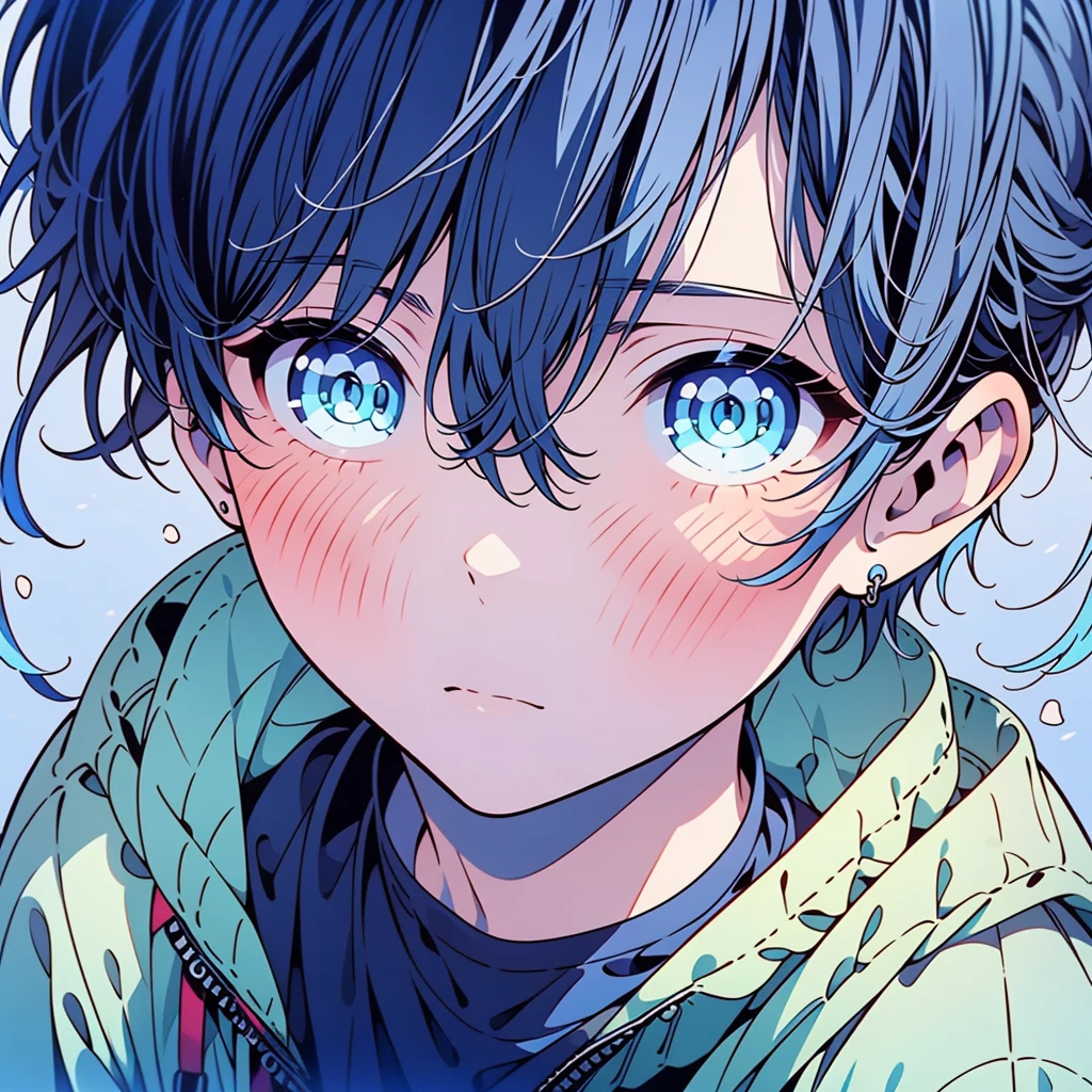 1boy、Highest quality、Masterpiece、Official Art、Dynamic composition、Handsome young boy、A mixture of light blue and white hair、I'm very surprised、Eyes wide open、Face close-up、deep focus、